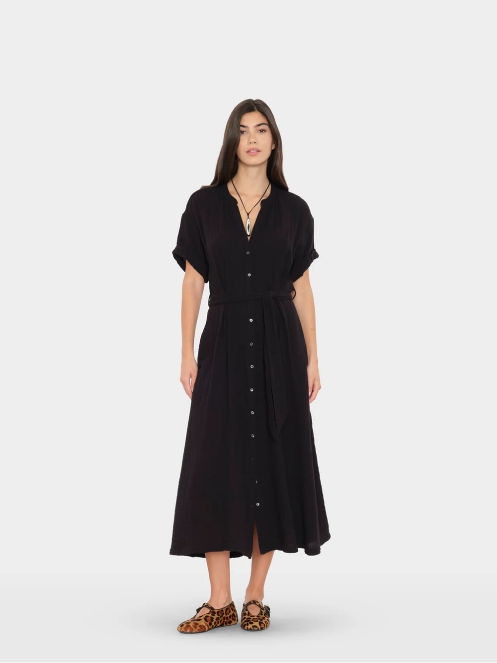 Xirena Black Cate Dress Cotton Crinkle Gauze Midi Length Size XS